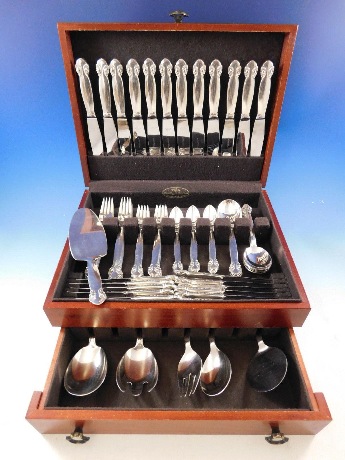Superb dinner size bittersweet by Georg Jensen sterling silver flatware set, 78 pieces. This set includes:

12 dinner size knives, short wide handles, 9