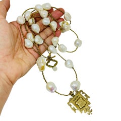 Collana lunga con perle barocche vintage color oro firmata BITTERSWEET DESIGNS