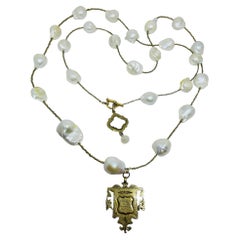 Collana lunga con perle barocche vintage color oro firmata BITTERSWEET DESIGNS
