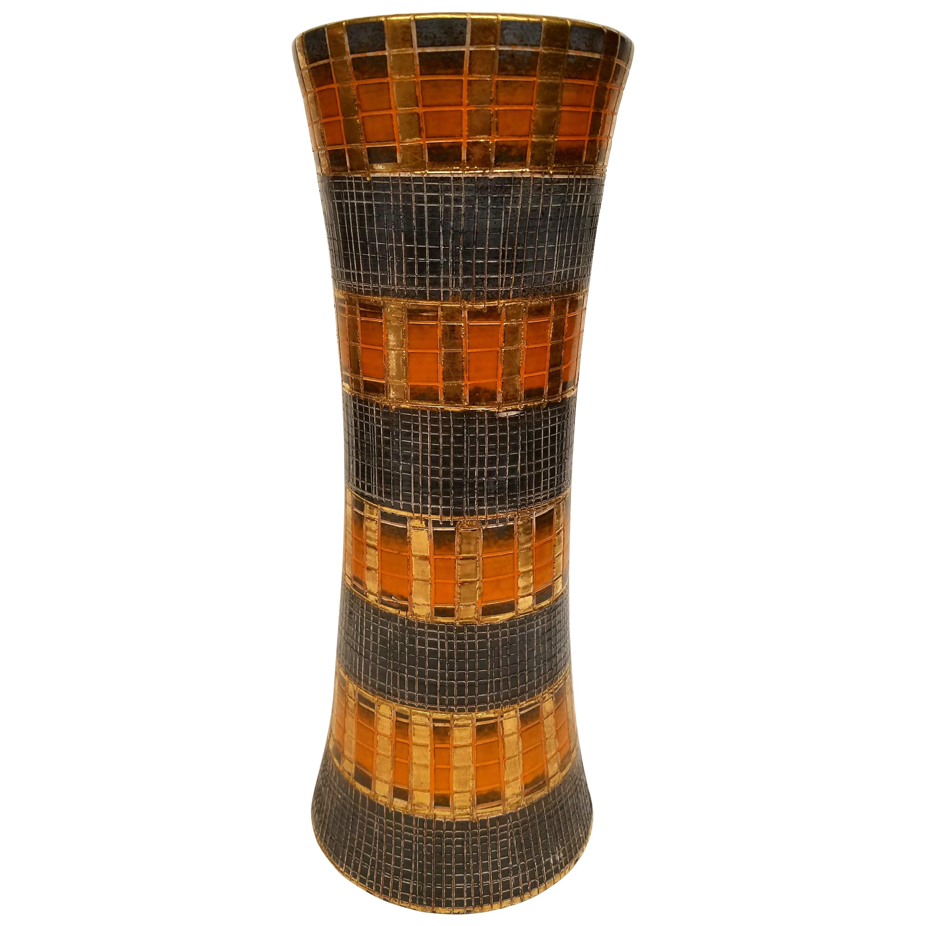 Bittossi Seta Vase by Aldo Londi in Orange, Gold and Gray