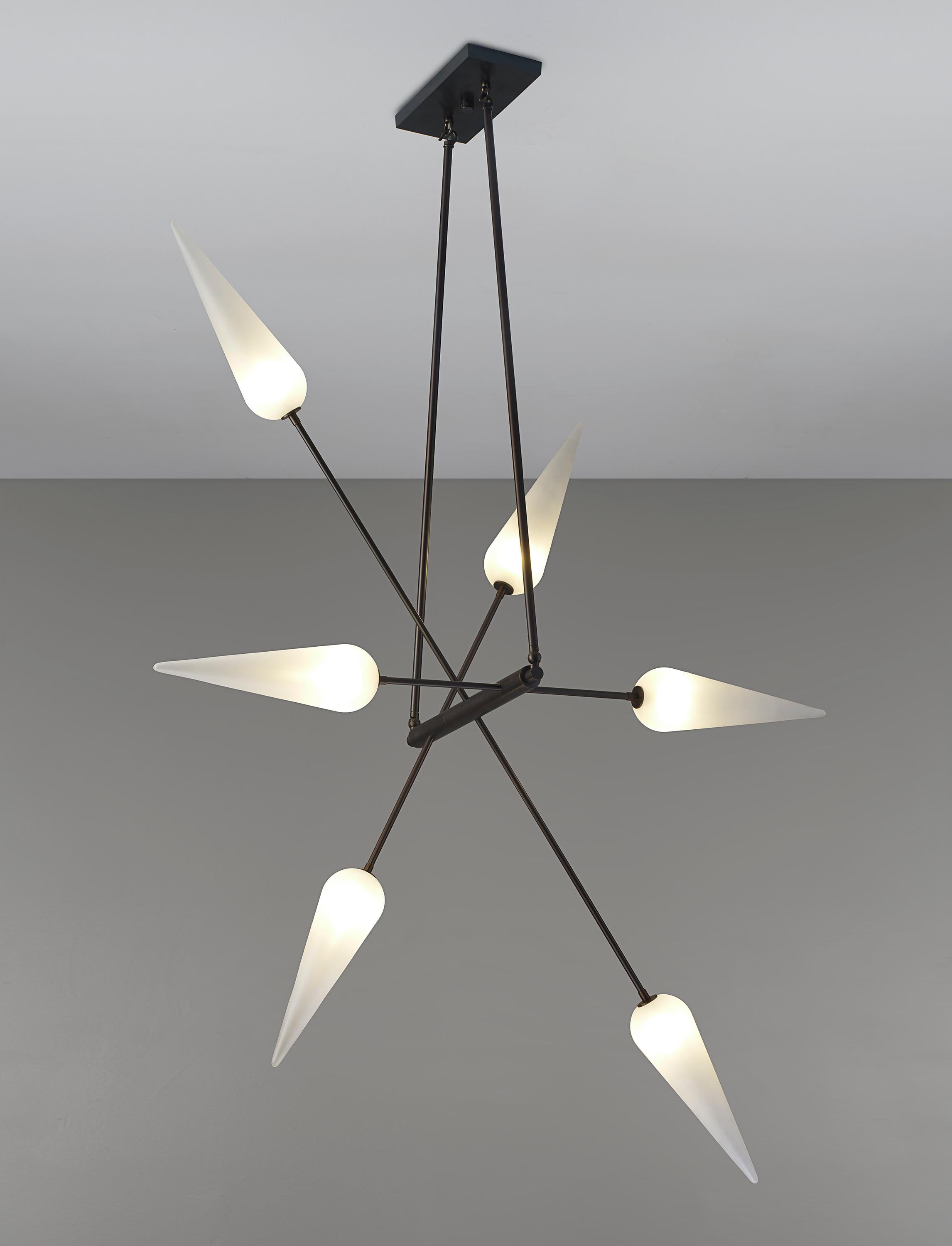 American Bivio Chandelier in Oil-Rubbed Bronze and Blown Opal Glass by Blueprint Lighting For Sale