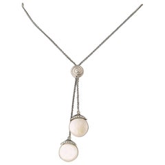Biwa Flat Coin Pearl Tie Necklace in 18K White Gold signed Yvel