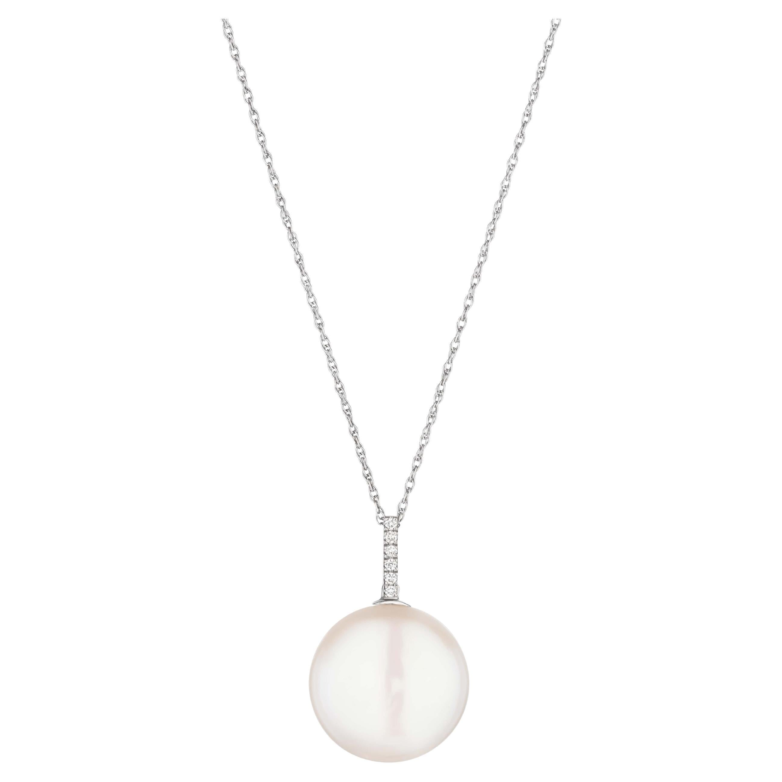 Yvel Biwa Freshwater Coin Pearl and Diamond Necklace in 18K White Gold
