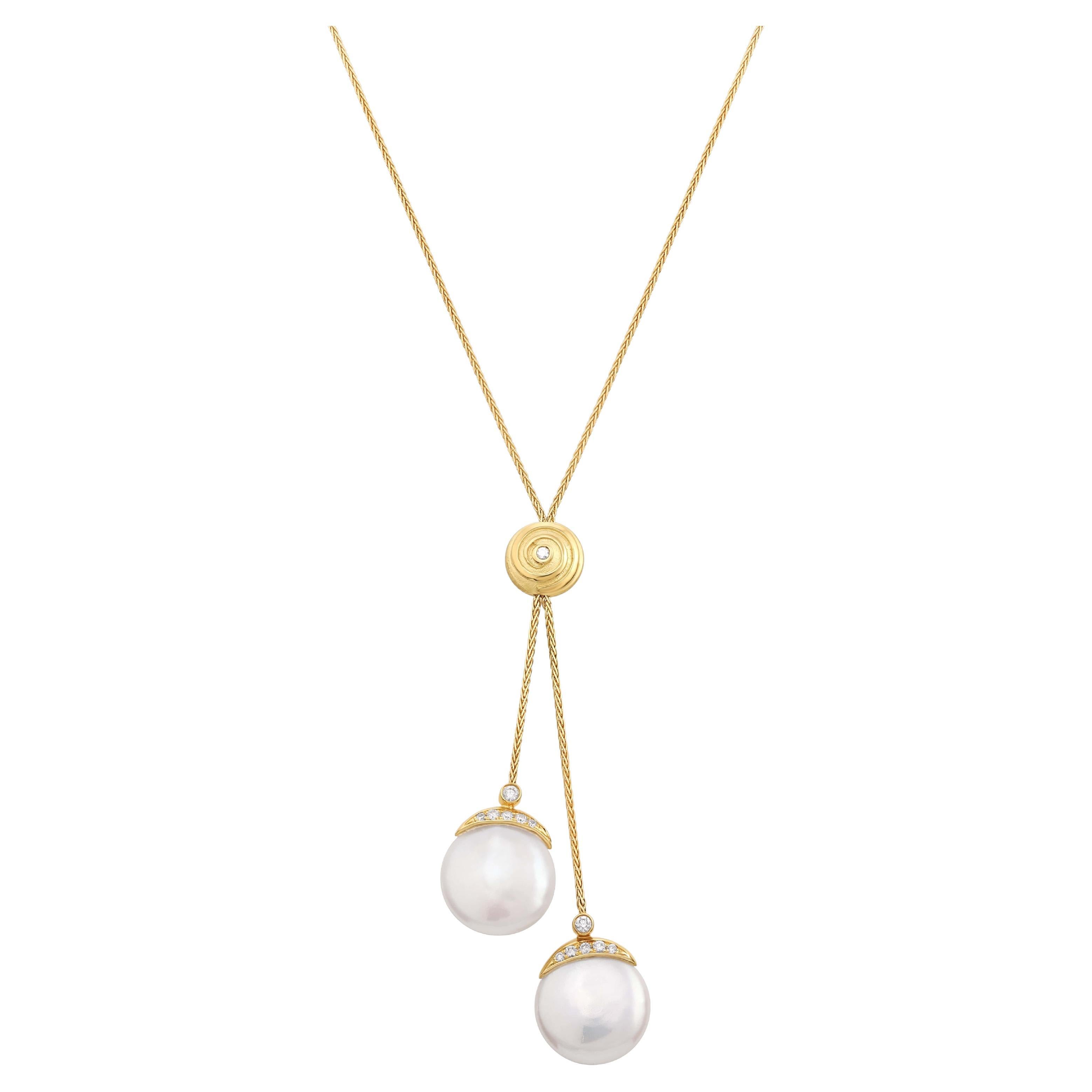 Yvel Biwa Freshwater Coin Pearl Lariat Necklace in 18K Yellow Gold