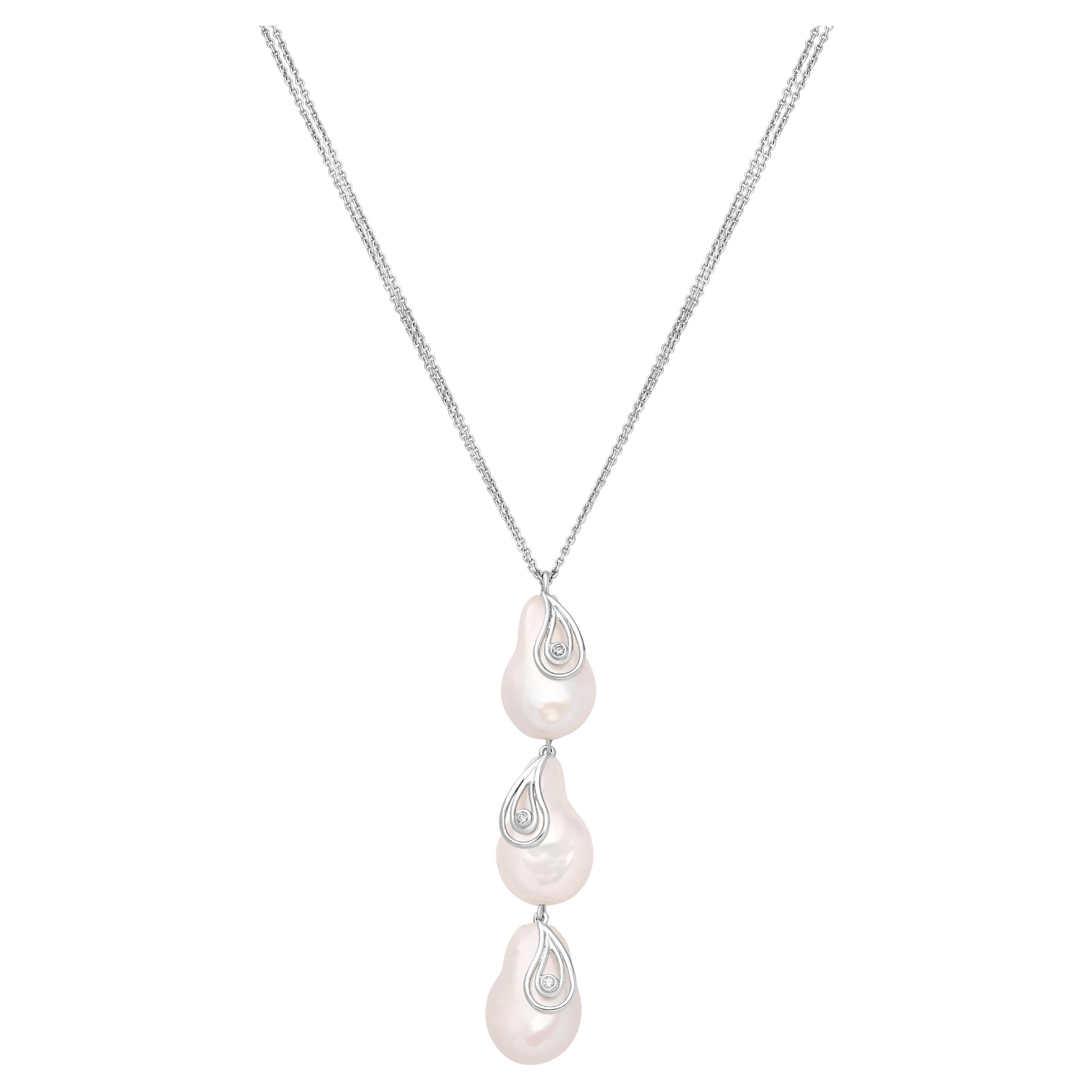 Yvel Biwa Freshwater Pearl Teardrop Necklace in 18K White Gold