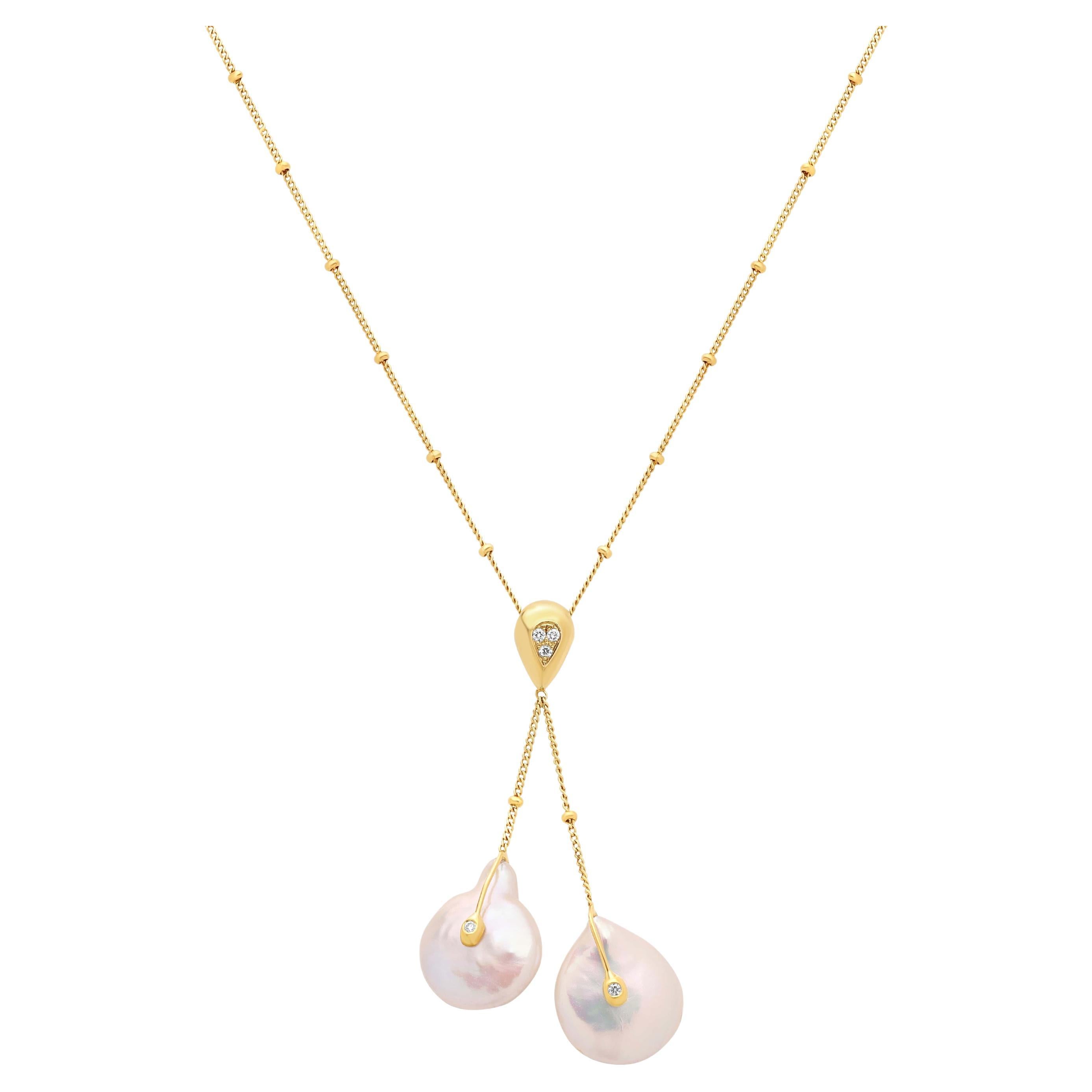 Yvel Biwa Pear Shaped Freshwater Pearl Lariat Necklace in 18K Yellow Gold