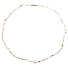 Biwa Pearl 14k Yellow Gold Strand Bead Necklace, Late 20th Century