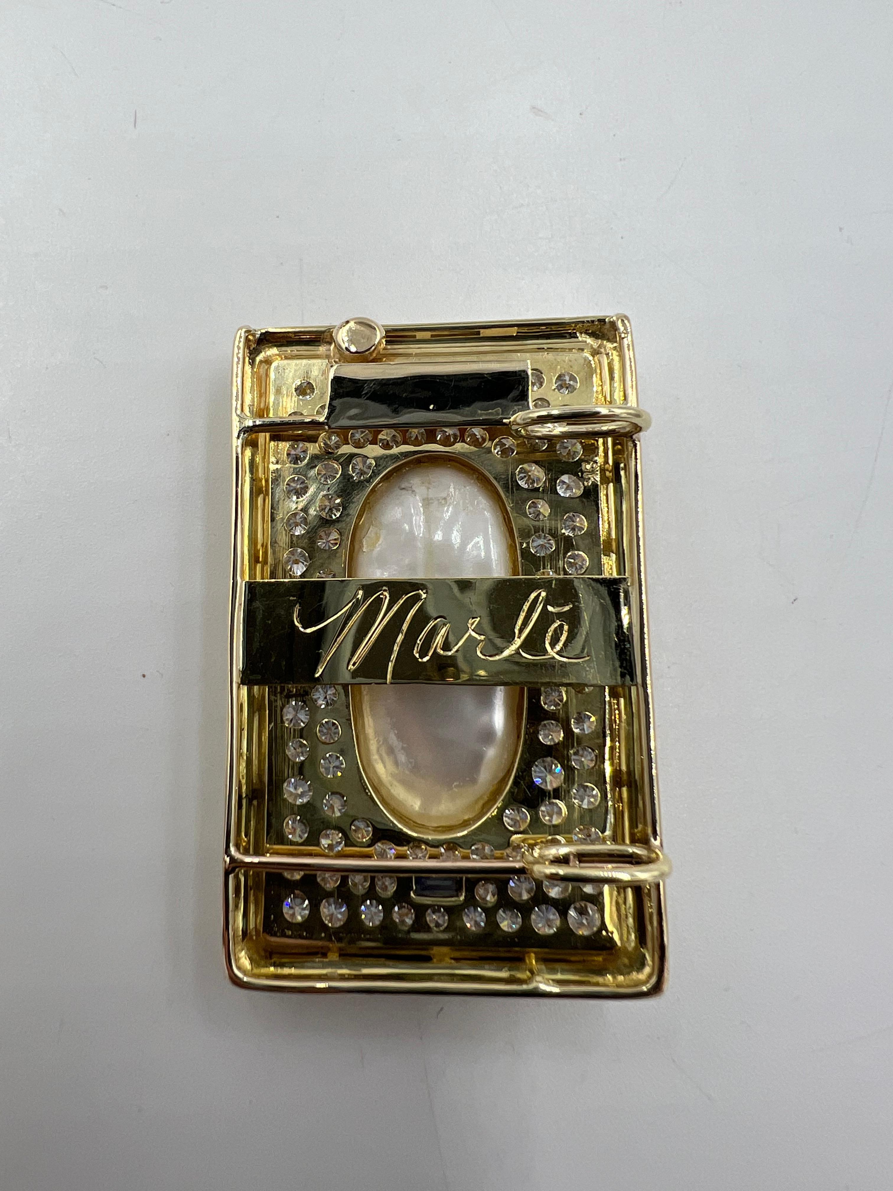 Biwa Pearl Diamond Yellow Gold Pendant Necklace For Sale 4