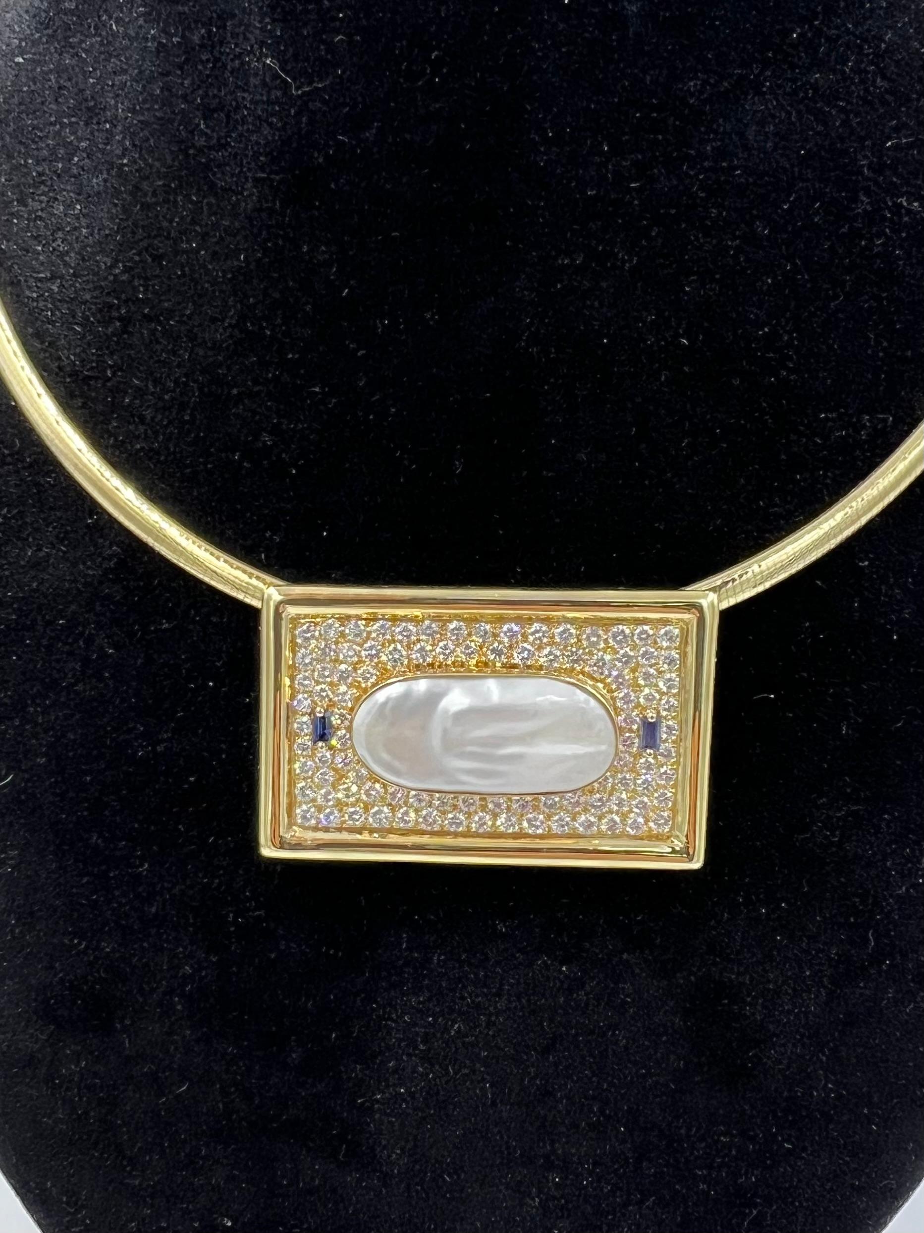 Biwa Pearl Diamond Yellow Gold Pendant Necklace For Sale 6
