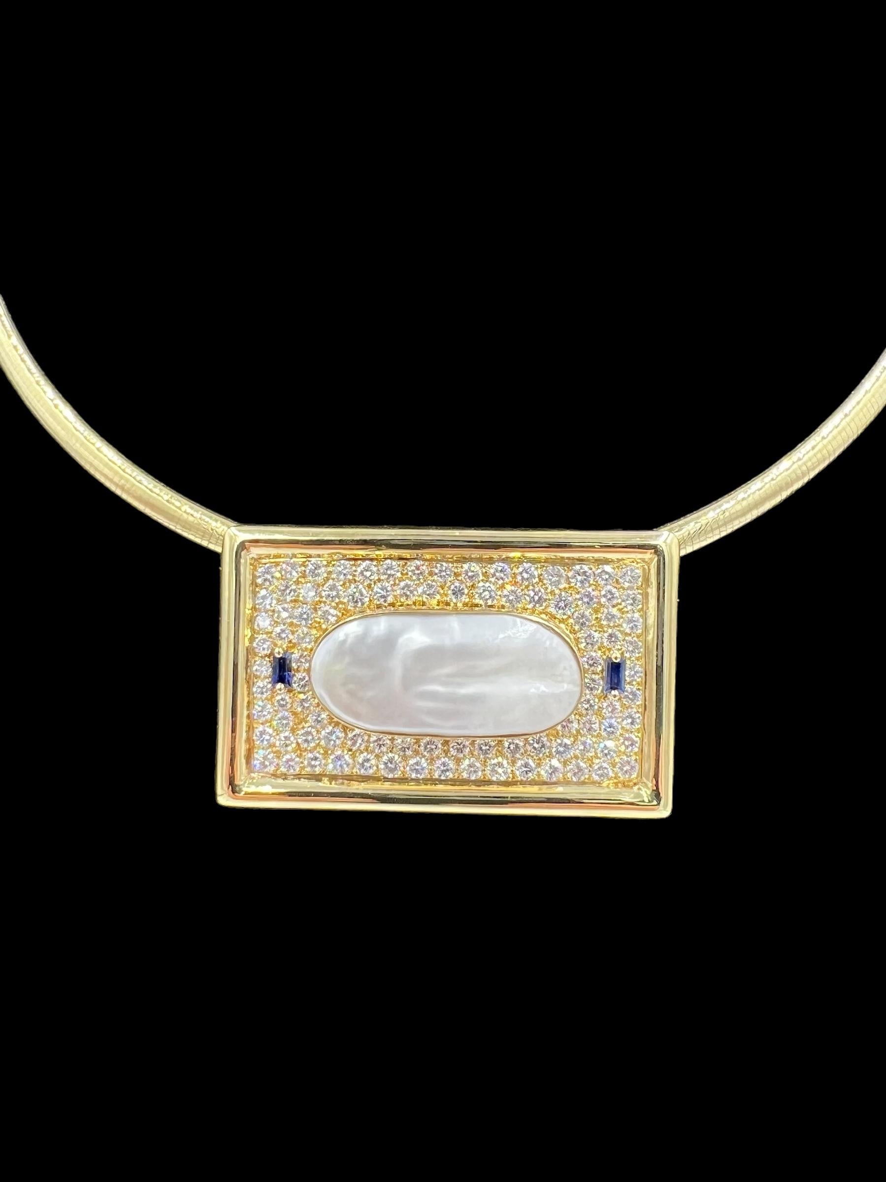 Contemporary Biwa Pearl Diamond Yellow Gold Pendant Necklace For Sale