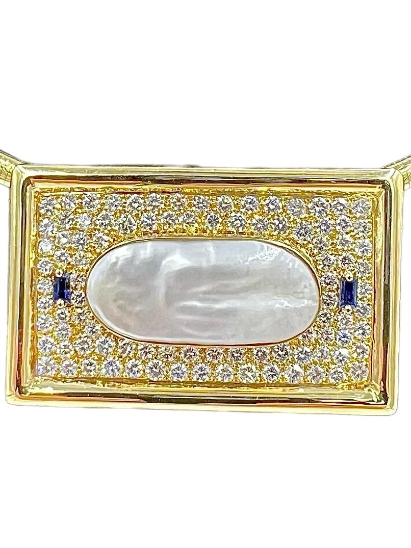 Round Cut Biwa Pearl Diamond Yellow Gold Pendant Necklace For Sale
