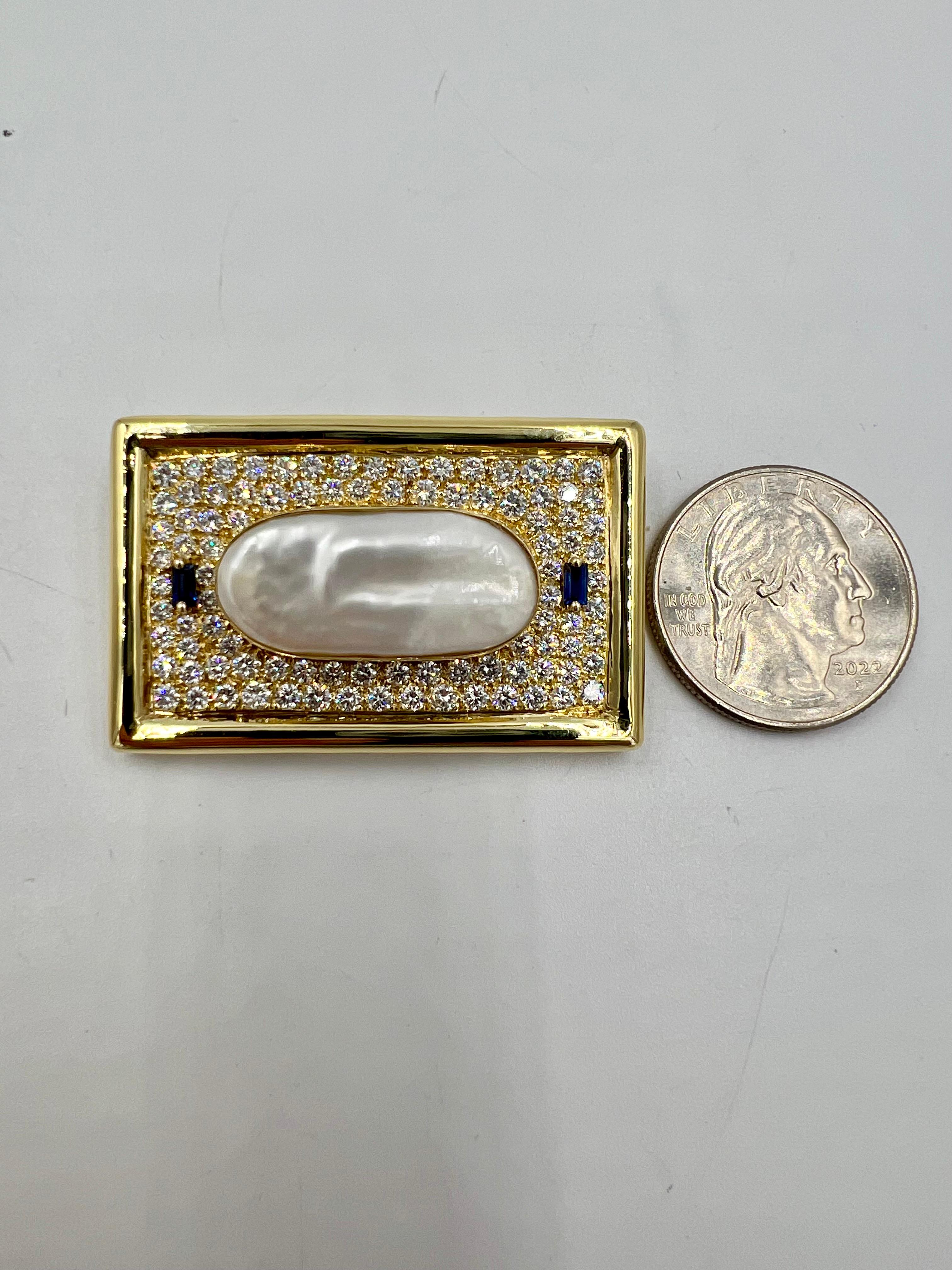 Biwa Pearl Diamond Yellow Gold Pendant Necklace For Sale 1