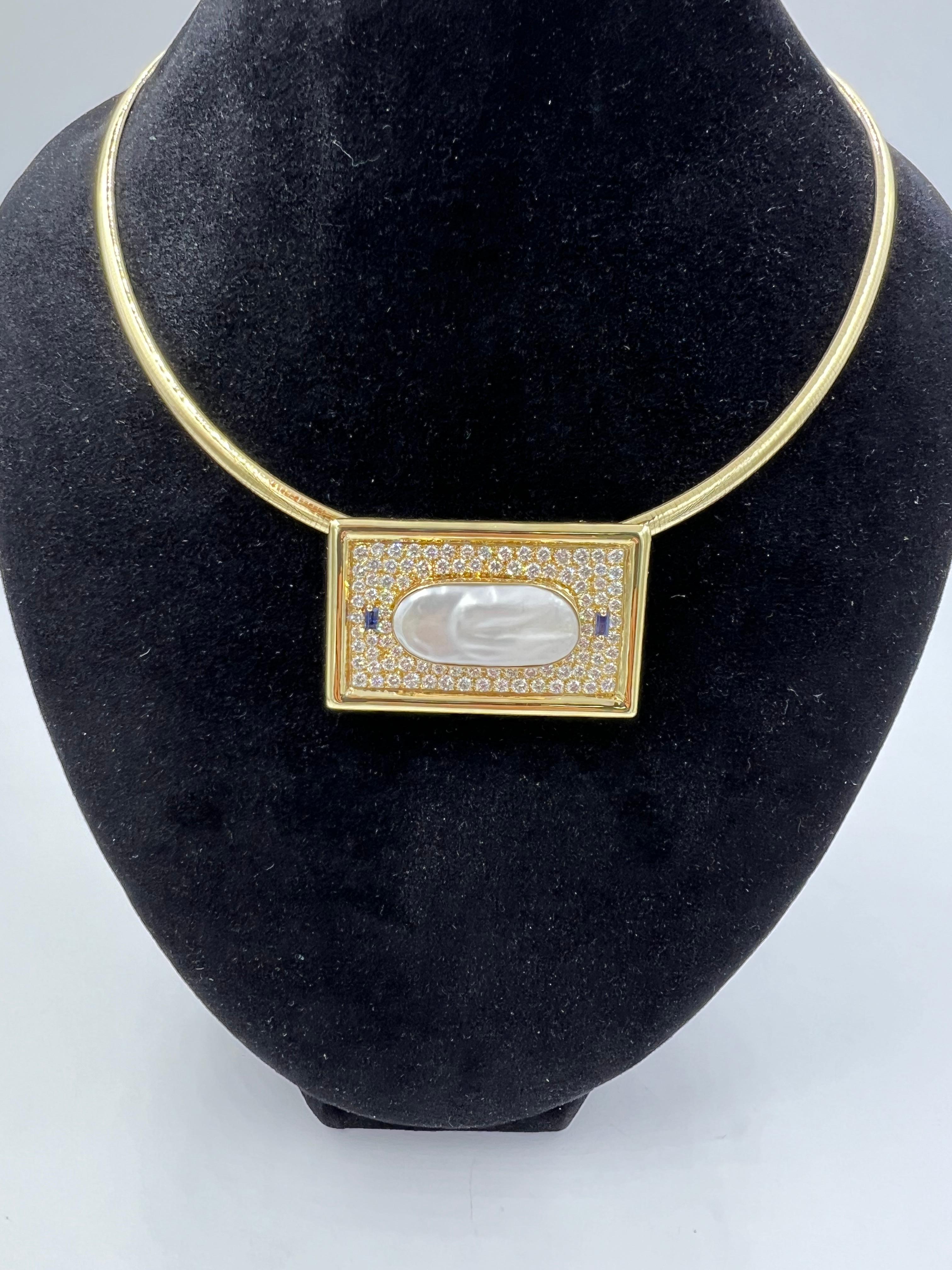 Biwa Pearl Diamond Yellow Gold Pendant Necklace For Sale 2