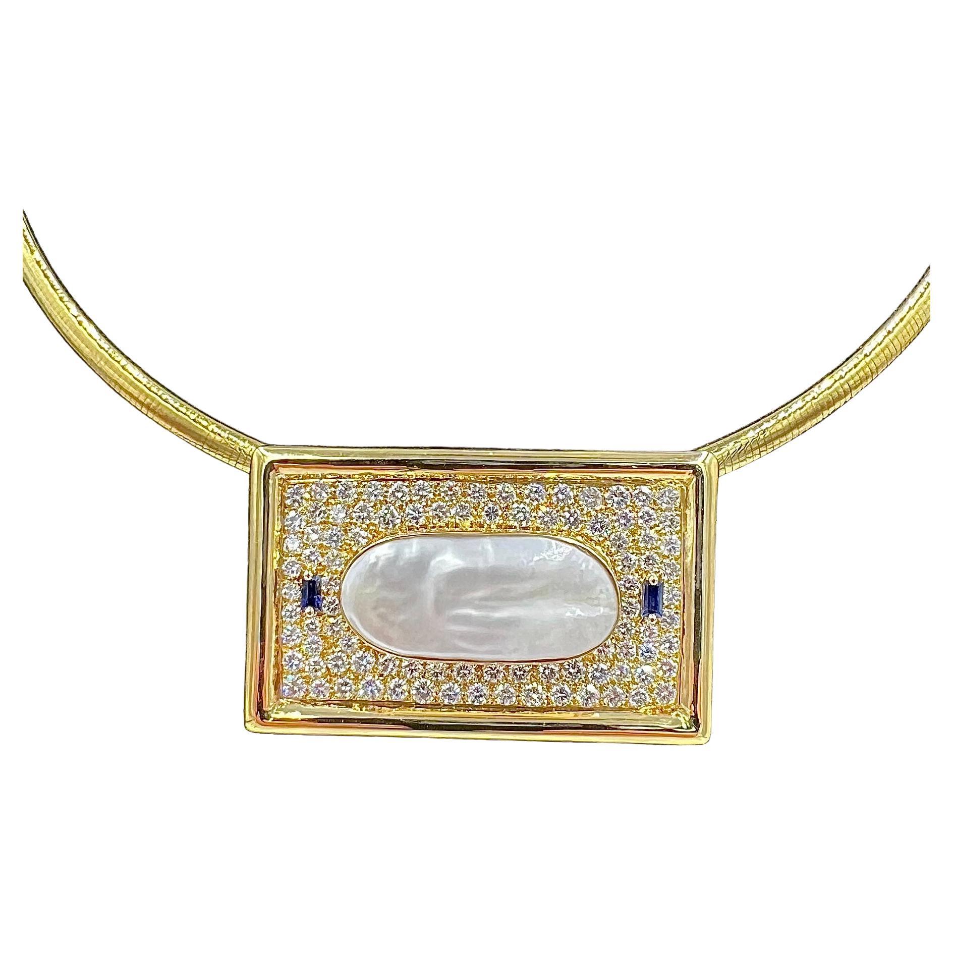 Biwa Pearl Diamond Yellow Gold Pendant Necklace