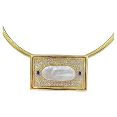 Vintage Biwa Pearl Diamond Yellow Gold Pendant Necklace