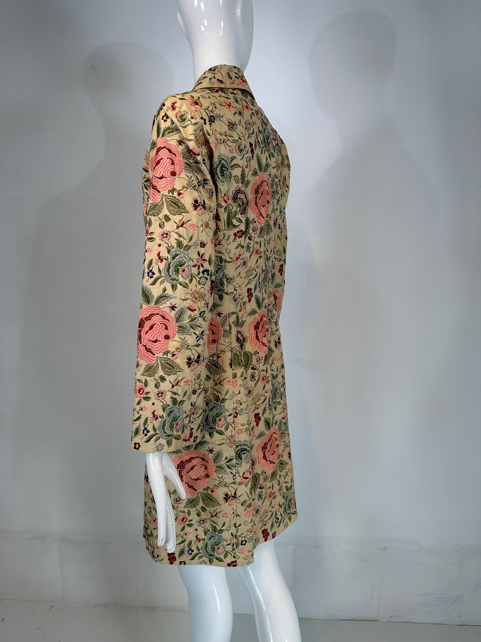 Biya Heavily Embroidered Off White Silk Coat 6