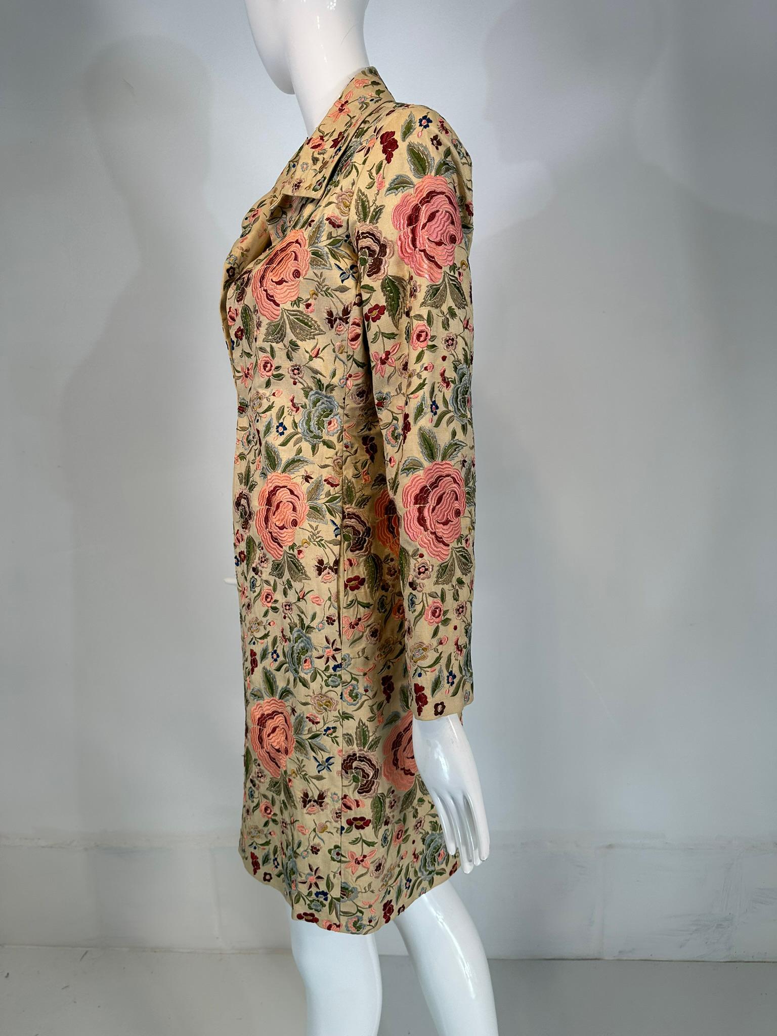 Biya Heavily Embroidered Off White Silk Coat 7