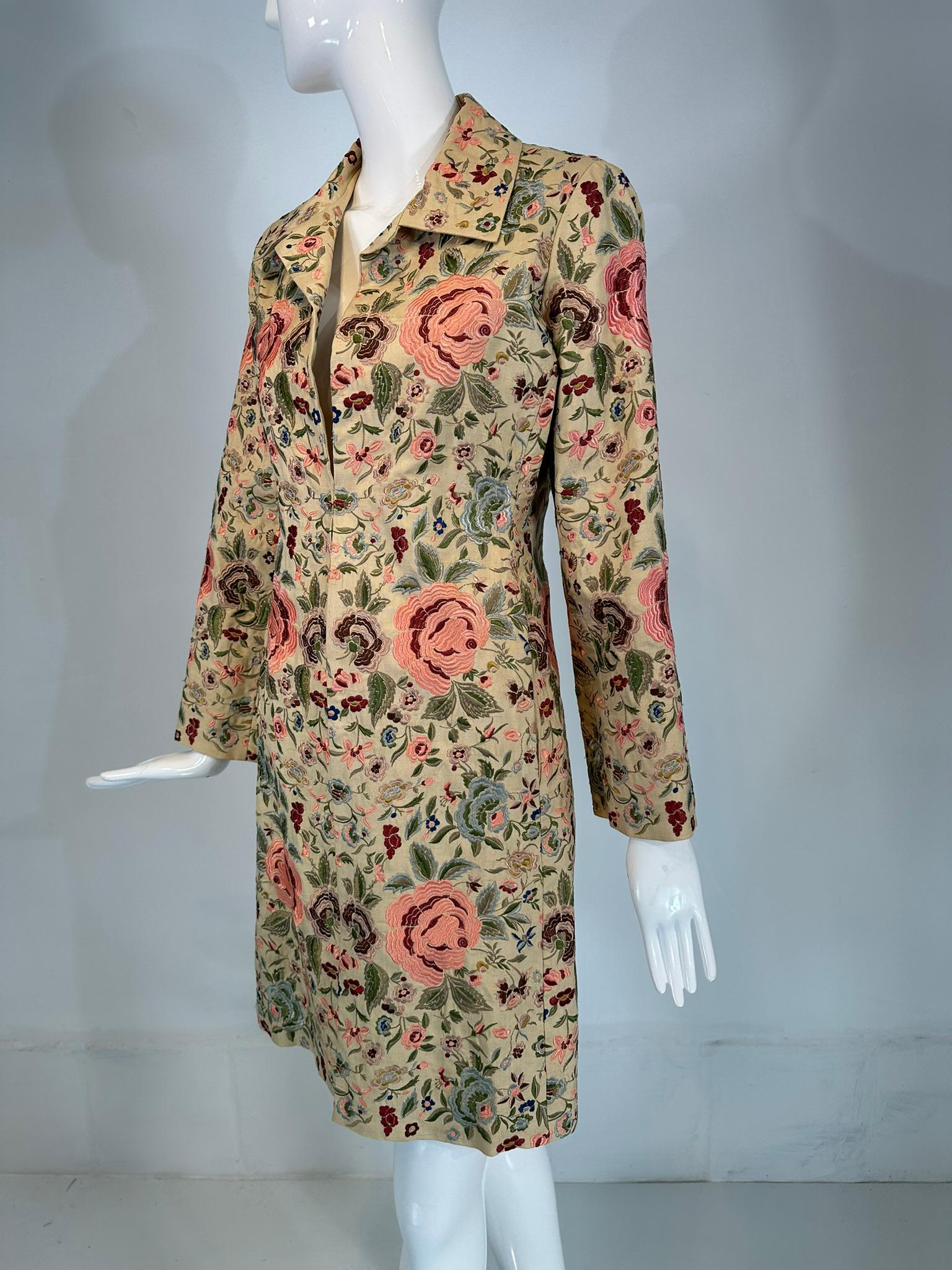 Biya Heavily Embroidered Off White Silk Coat 8