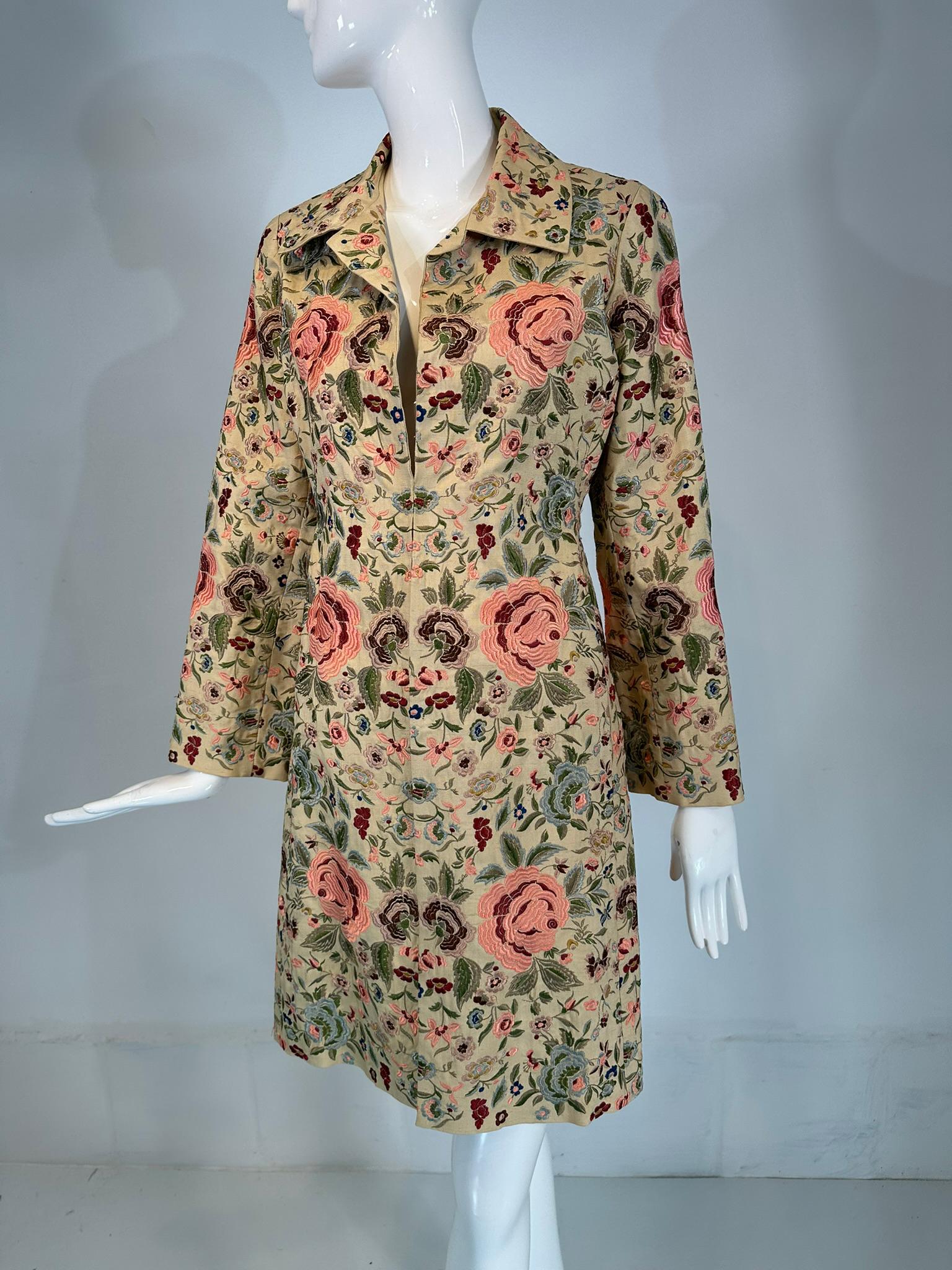 Biya Heavily Embroidered Off White Silk Coat 9