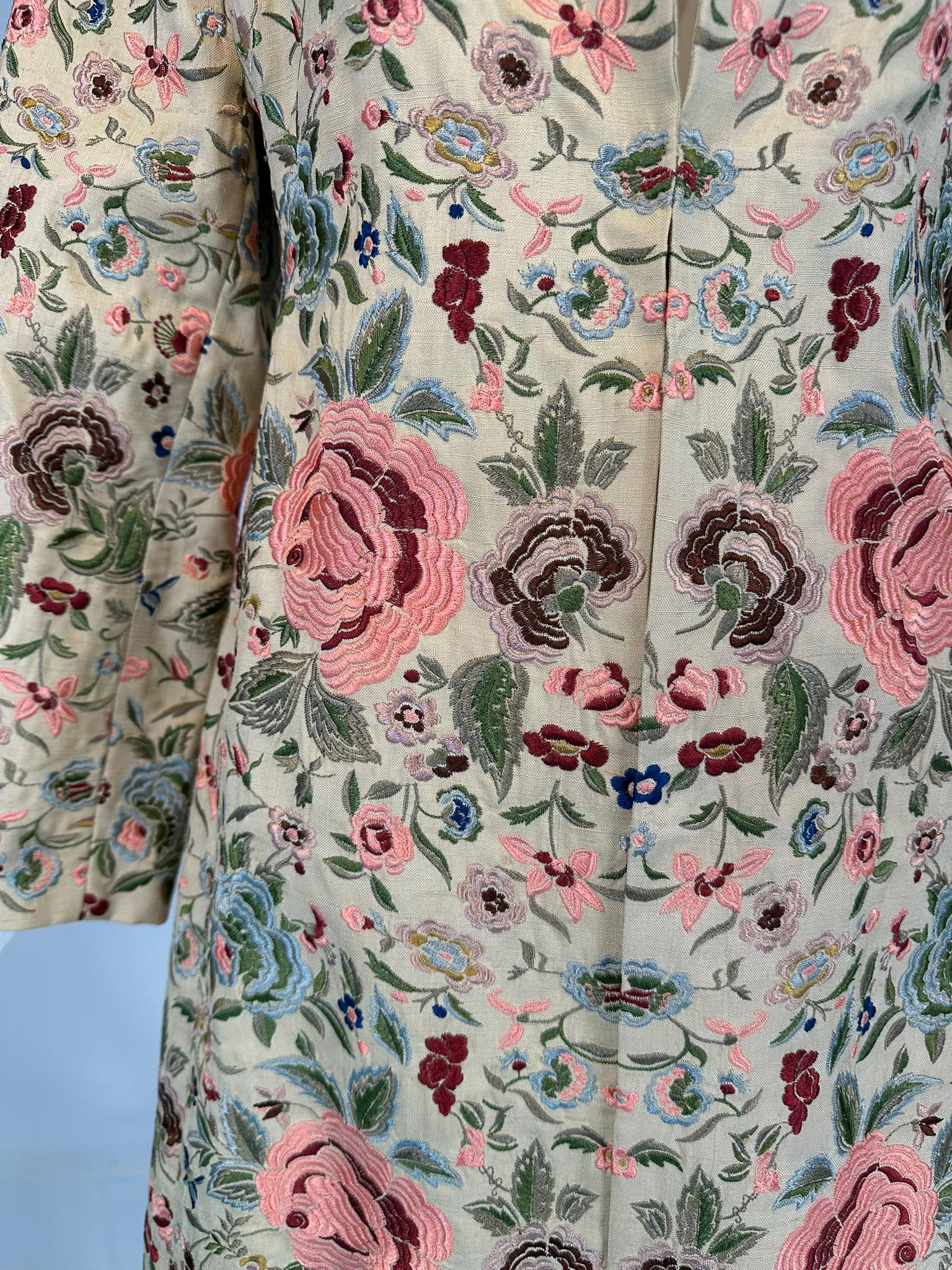 Biya Heavily Embroidered Off White Silk Coat 10