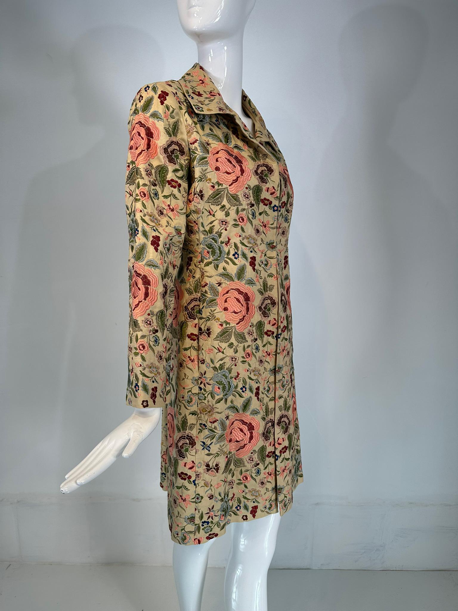 Biya Heavily Embroidered Off White Silk Coat In Excellent Condition In West Palm Beach, FL