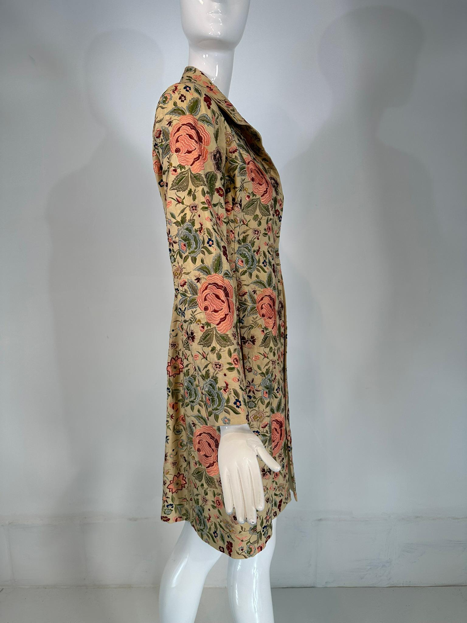 Biya Heavily Embroidered Off White Silk Coat 1
