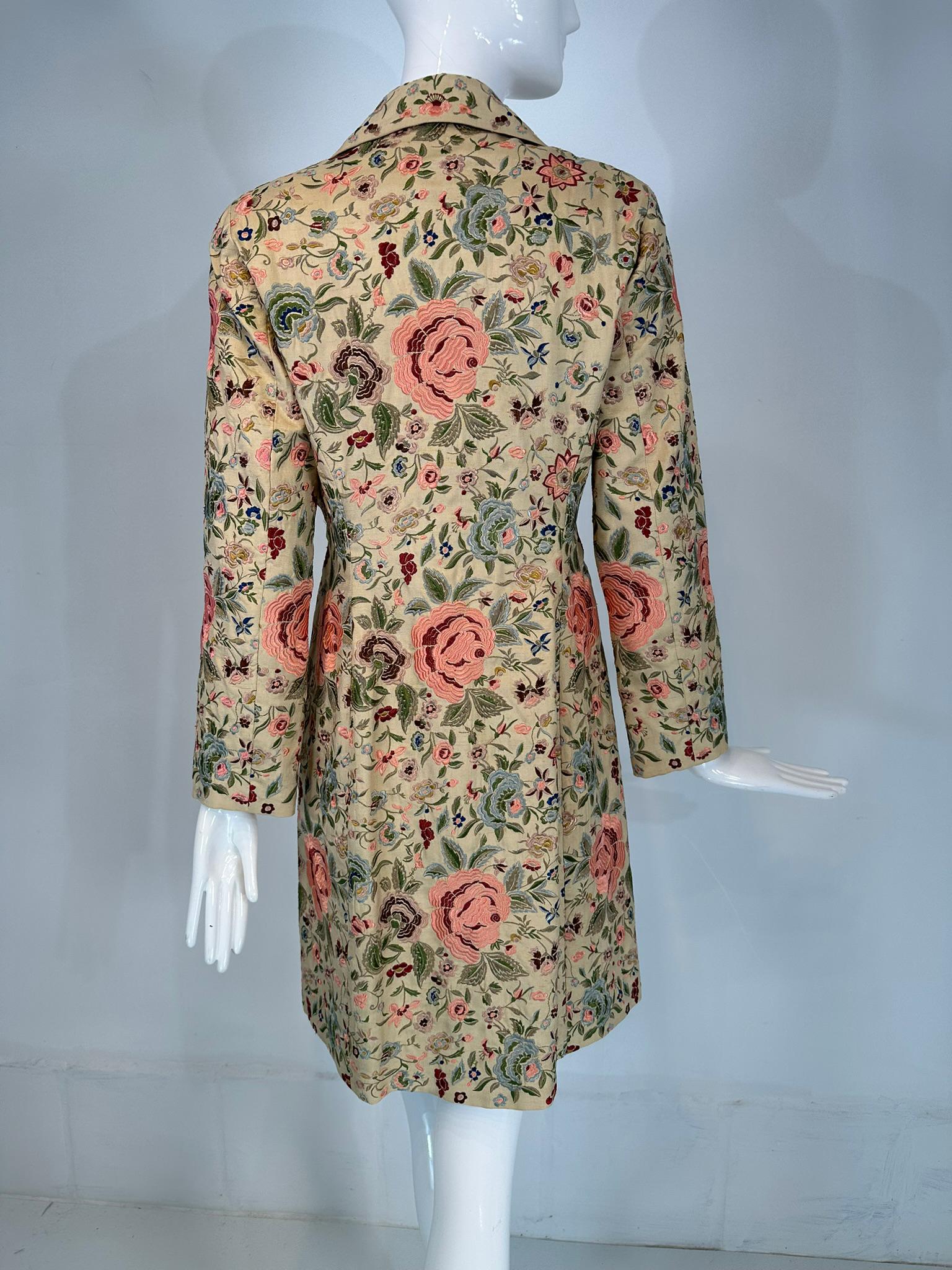 Biya Heavily Embroidered Off White Silk Coat 4
