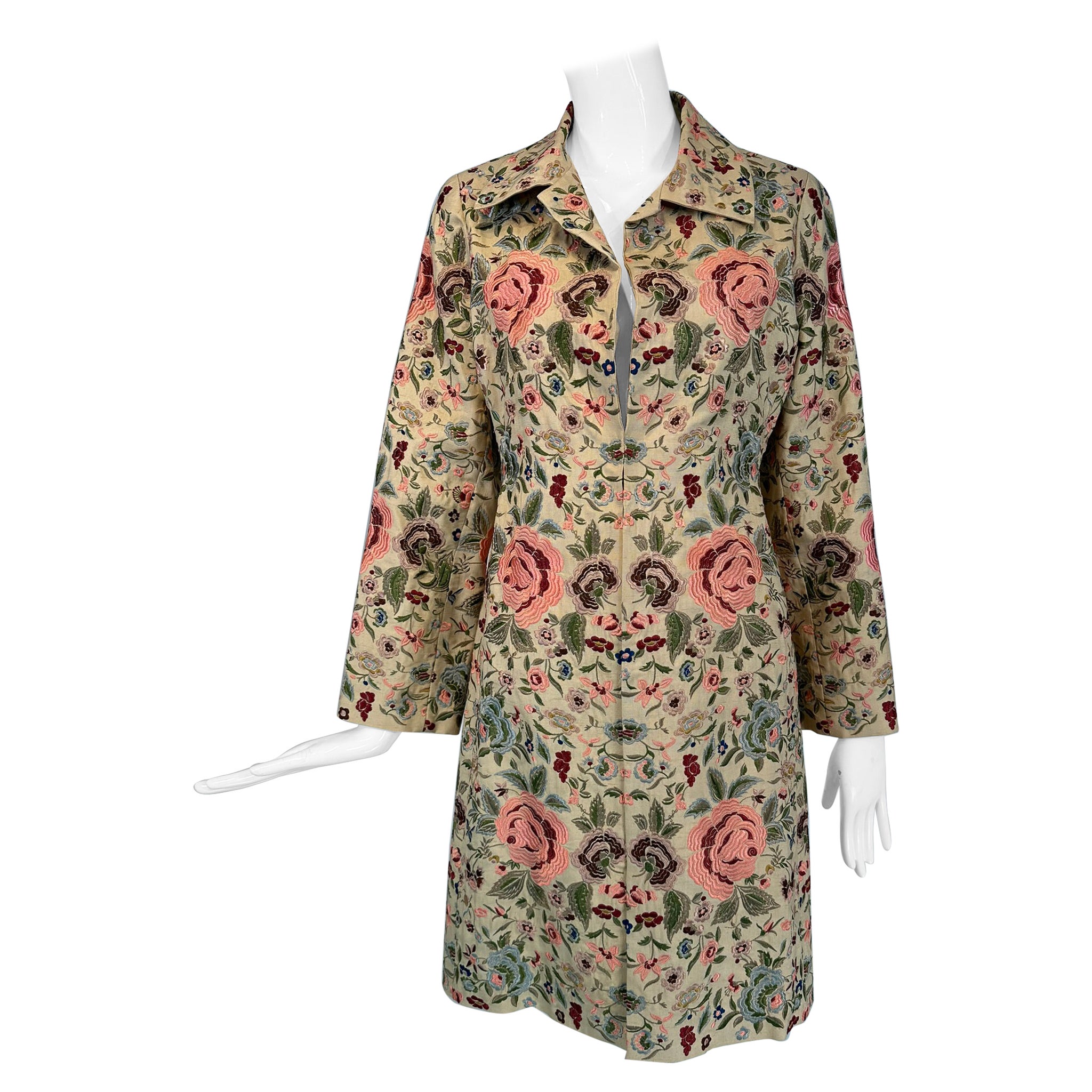 Biya Heavily Embroidered Off White Silk Coat