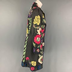 BIYA Size S Grey Multi-Color Rayon Linen Embroidered Hidden Snaps Coat