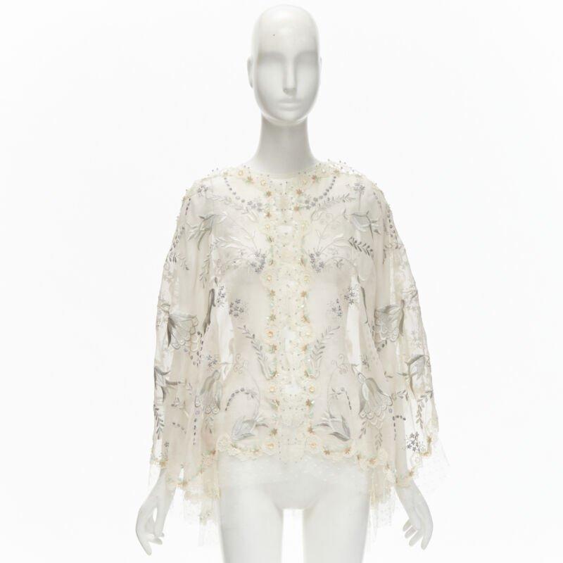 BIYAN beige 3D intricate lace bead crystal embellished cape top  XS 5