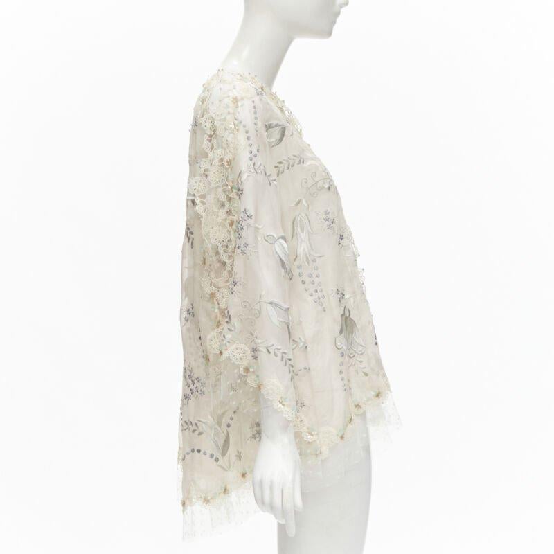BIYAN beige 3D intricate lace bead crystal embellished cape top  XS In Excellent Condition In Hong Kong, NT
