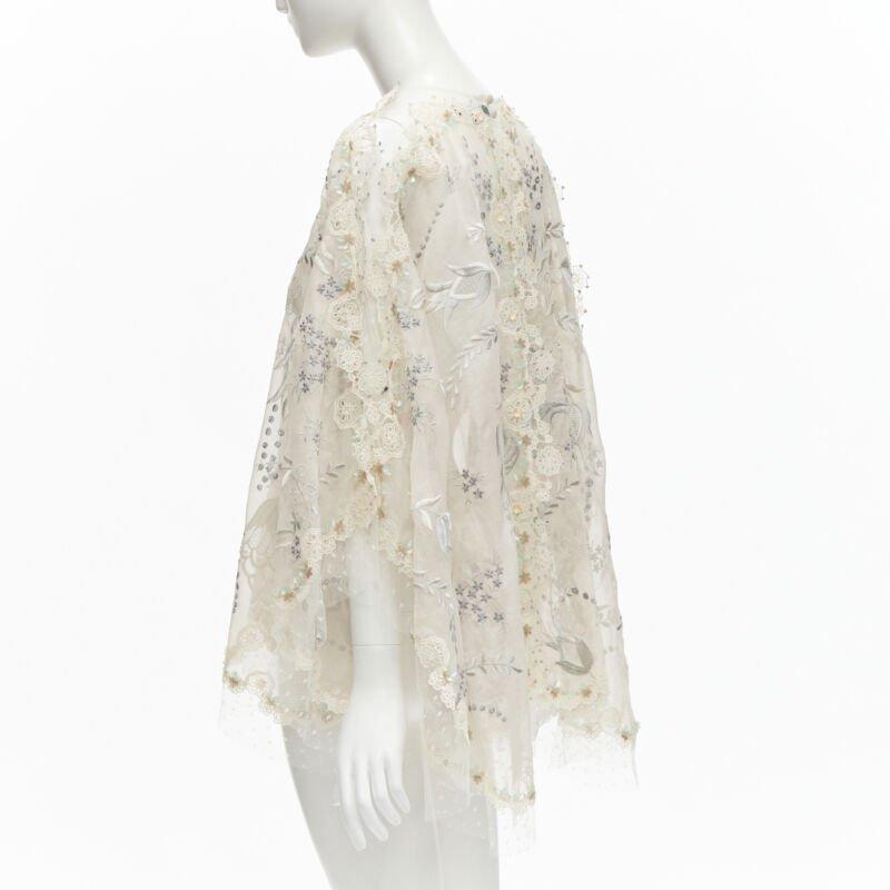 BIYAN beige 3D intricate lace bead crystal embellished cape top  XS 1