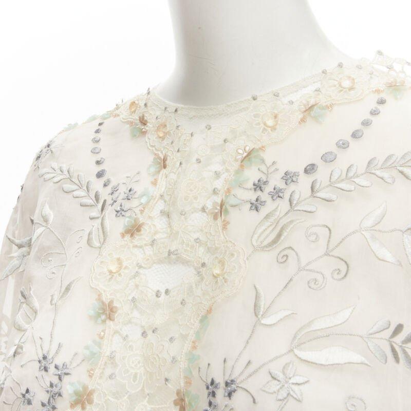 BIYAN beige 3D intricate lace bead crystal embellished cape top  XS 2