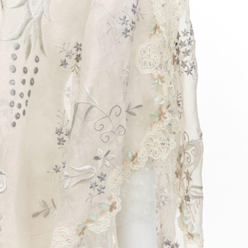 BIYAN beige 3D intricate lace bead crystal embellished cape top  XS 3
