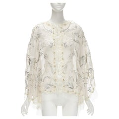 BIYAN beige 3D intricate lace bead crystal embellished cape top  XS