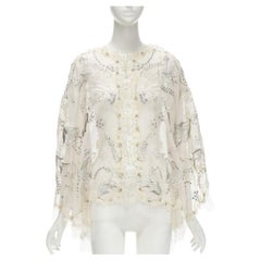 BIYAN beige 3D intricate lace bead crystal embellished cape top XS