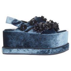 BIYAN blue velvet black beads sequin embellished platform wedges shoes EU39 BIYAN blue velvet black beads sequin embellished platform wedges shoes EU39