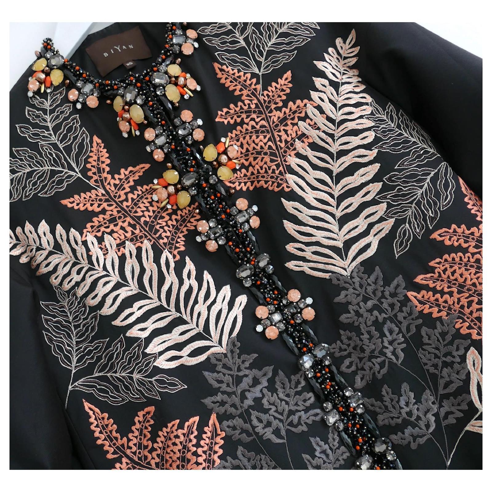 Exquisite Biyan Katrina embellished & embroidered taffeta jacket. Bought for $2400 and worn once. Made from thick, soft black poly/cotton taffeta and stunningly hand embellished with multicoloured crystals, beads and embroidery. It has a sculptural