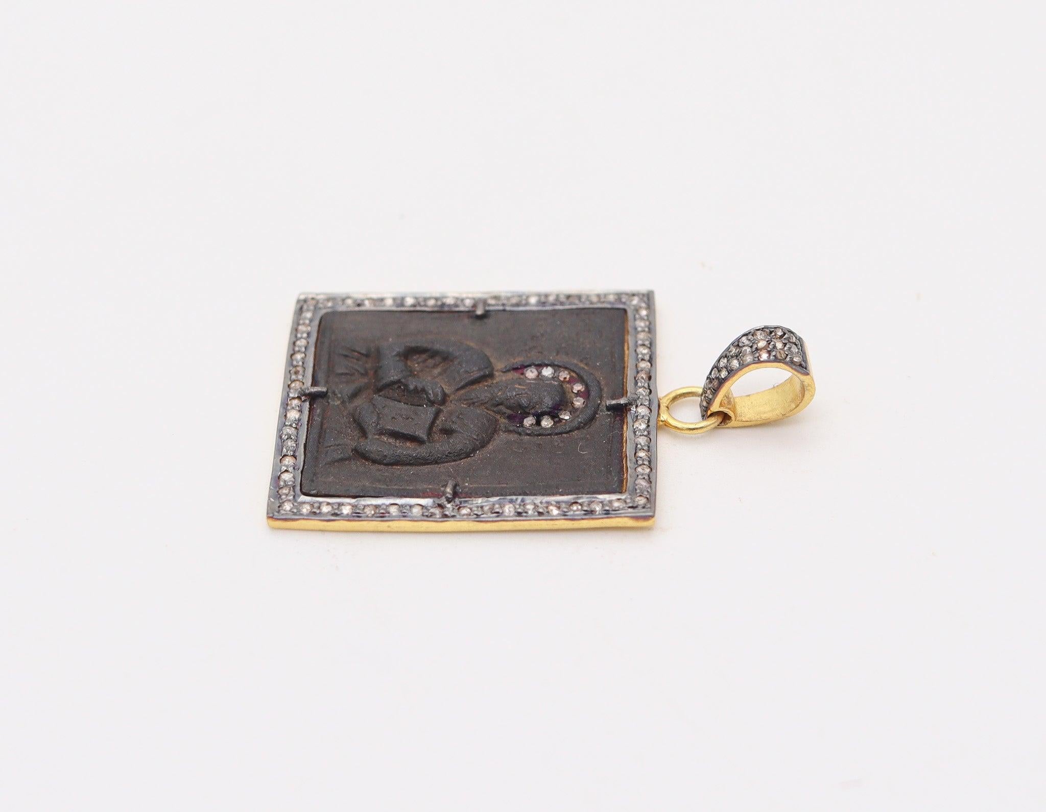 BIZANTINE 1690 Orthodoxische Ikon-Medaille in Kupfer 18Kt Vermeil Sterling & Diamanten im Zustand „Hervorragend“ im Angebot in Miami, FL