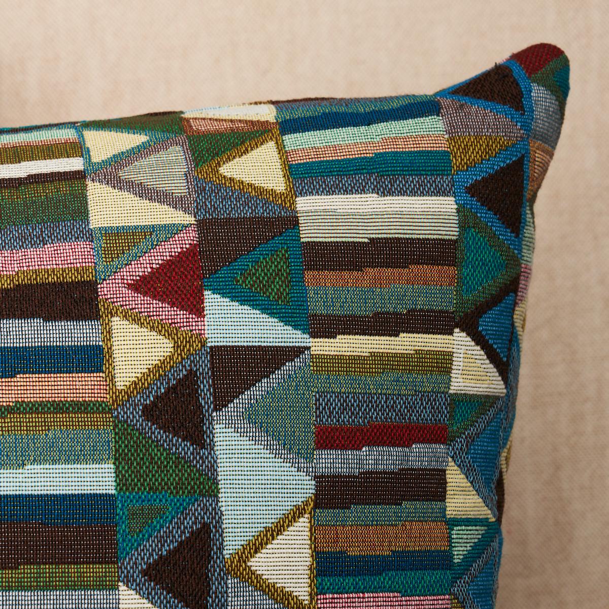 This pillow features Bizantino Quilted Weave with a knife edge finish. A sophisticated and stunning geometric with fabulous dimension, Bizantino Quilted Weave in peacock has the loft and tactile appeal of a matelassé. Pillow includes a feather/down