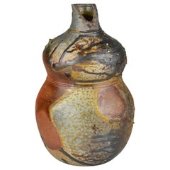 Bizen Flower Vase in Shape of a Gourd by Fujiwara Kazu