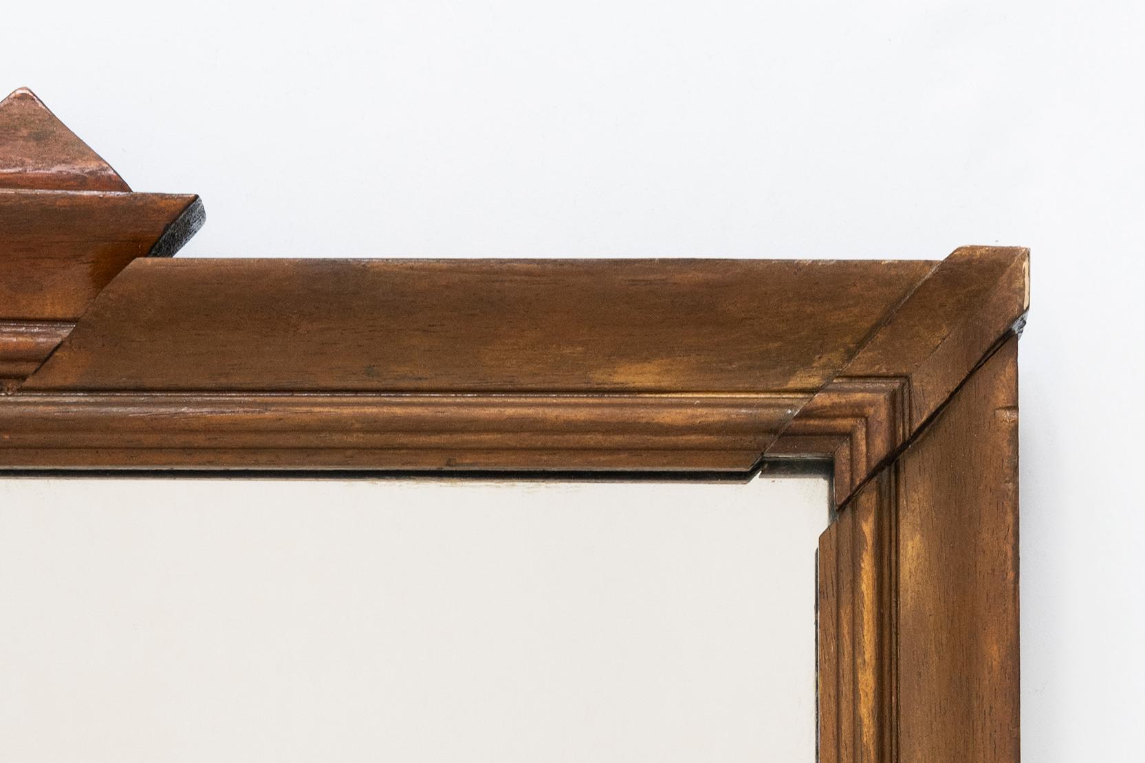 20th Century French Design Wall Mirror in Carved Brown Wood and Metal, 1990s For Sale 1