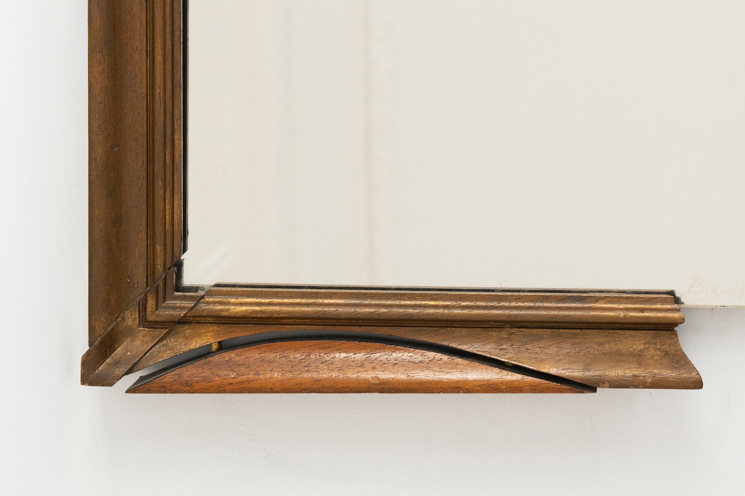20th Century French Design Wall Mirror in Carved Brown Wood and Metal, 1990s For Sale 2