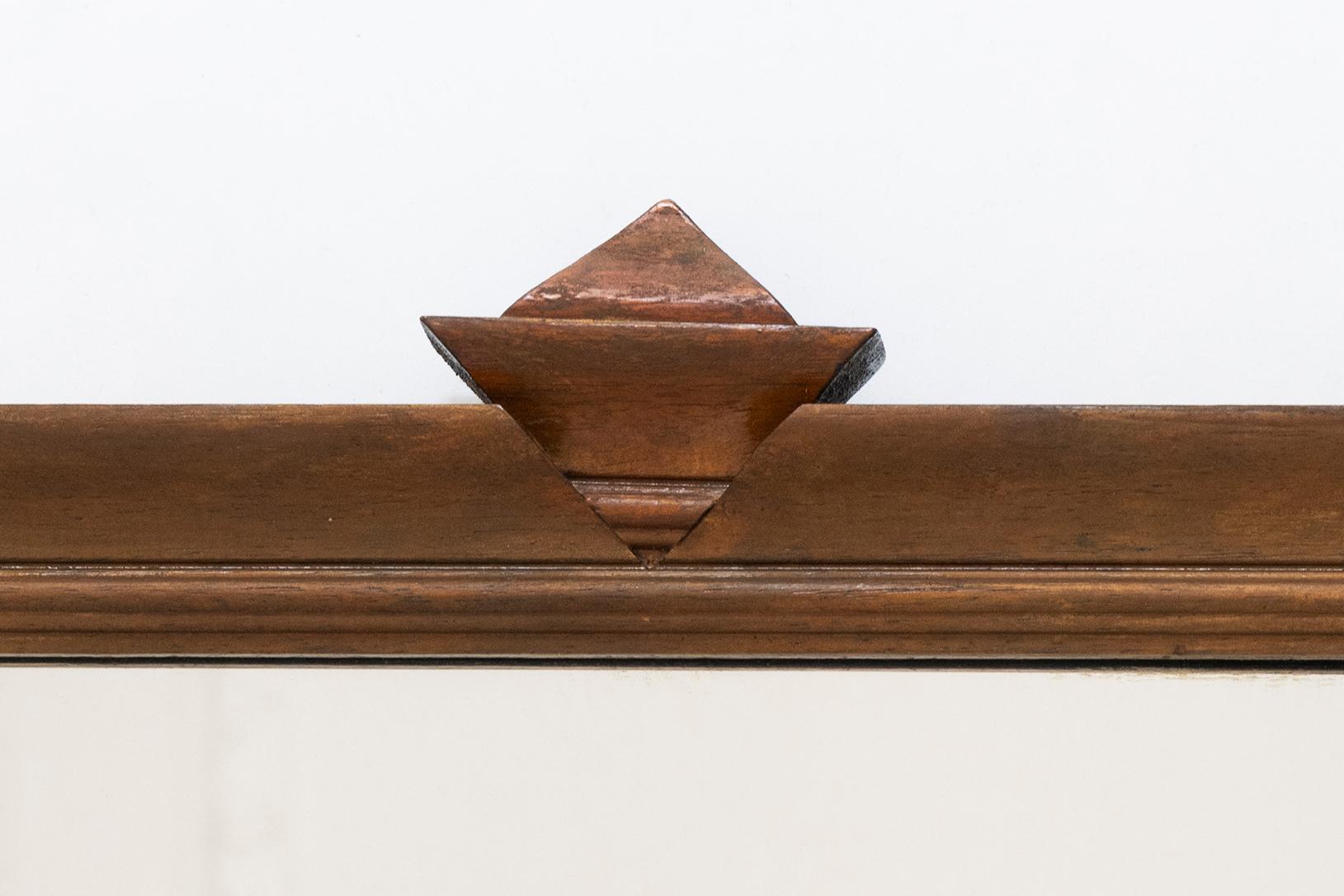 20th Century French Design Wall Mirror in Carved Brown Wood and Metal, 1990s For Sale 3