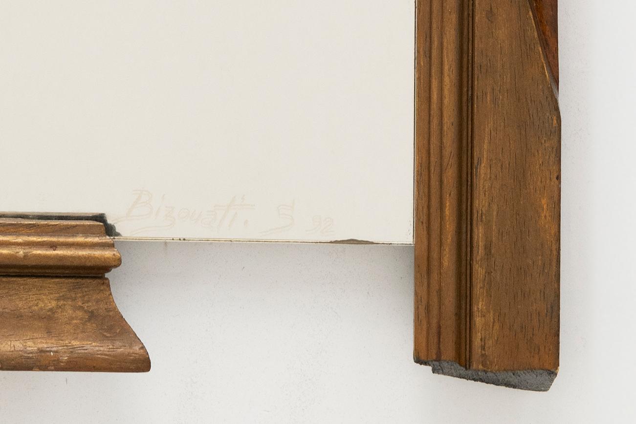 20th Century French Design Wall Mirror in Carved Brown Wood and Metal, 1990s For Sale 4