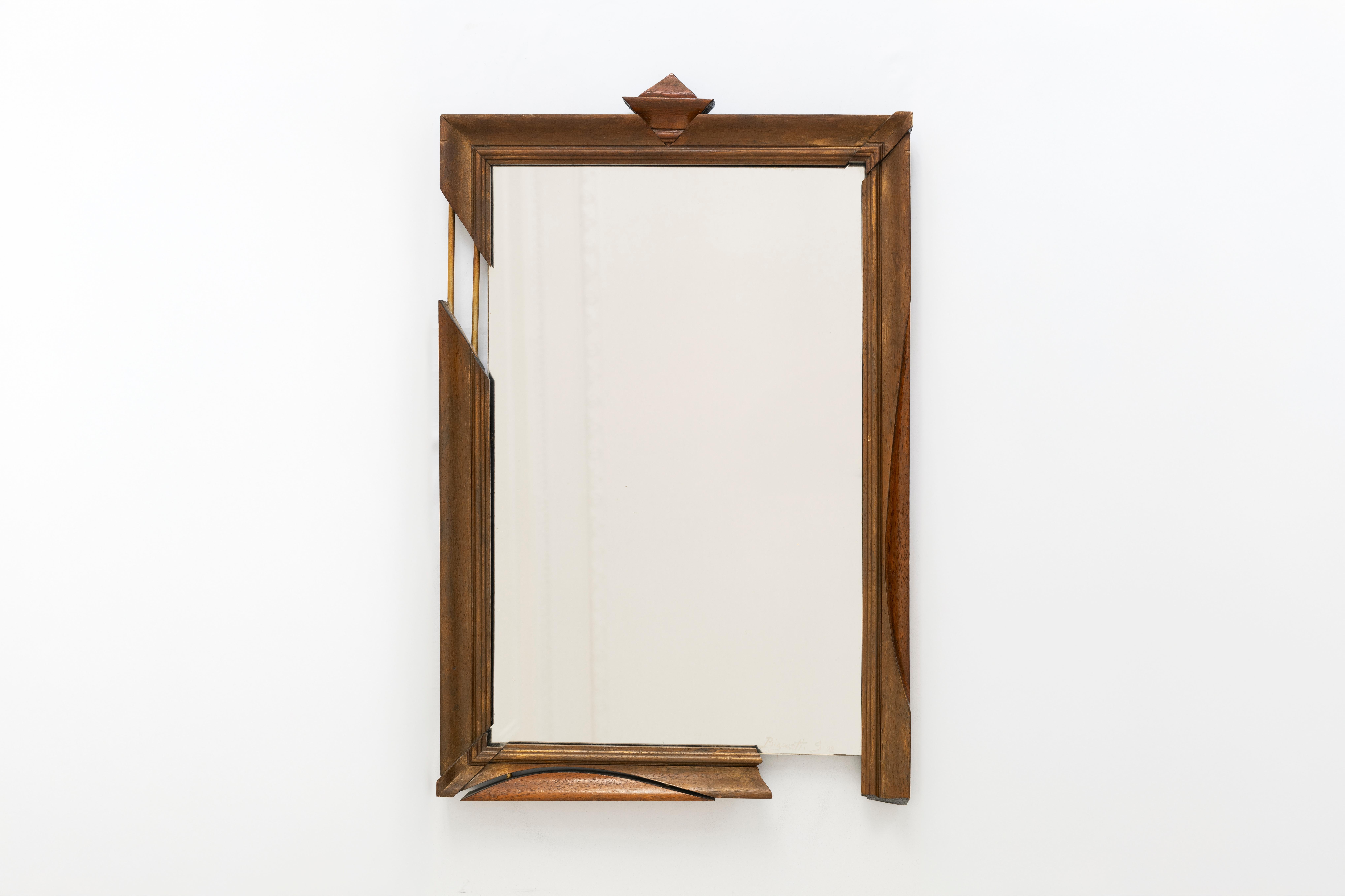 20th Century French Design Wall Mirror in Carved Brown Wood and Metal, 1990s For Sale 5