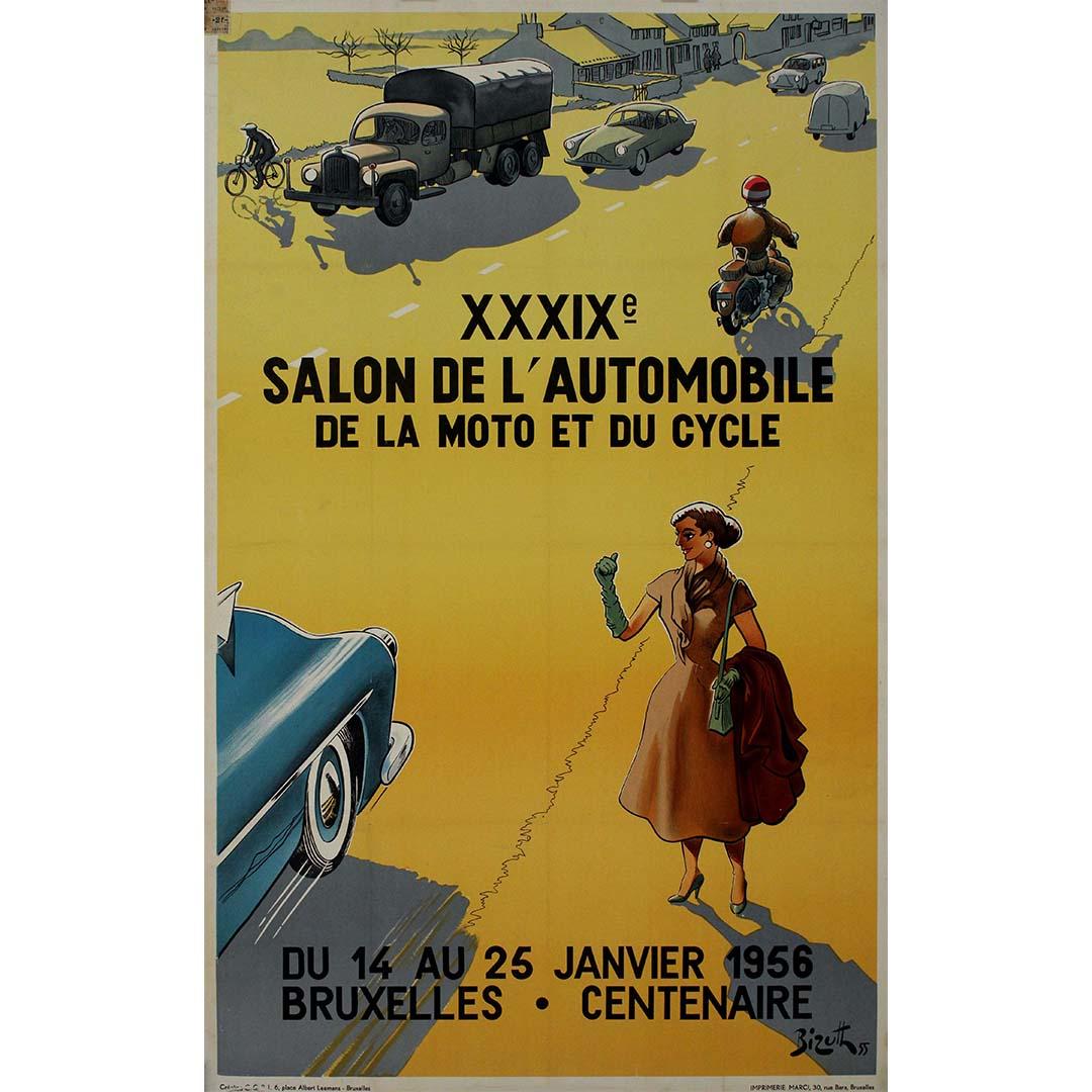 The XXXIXe Salon de l'Automobile, de la Moto et du Cycle held in Bruxelles - Print by Bizuth