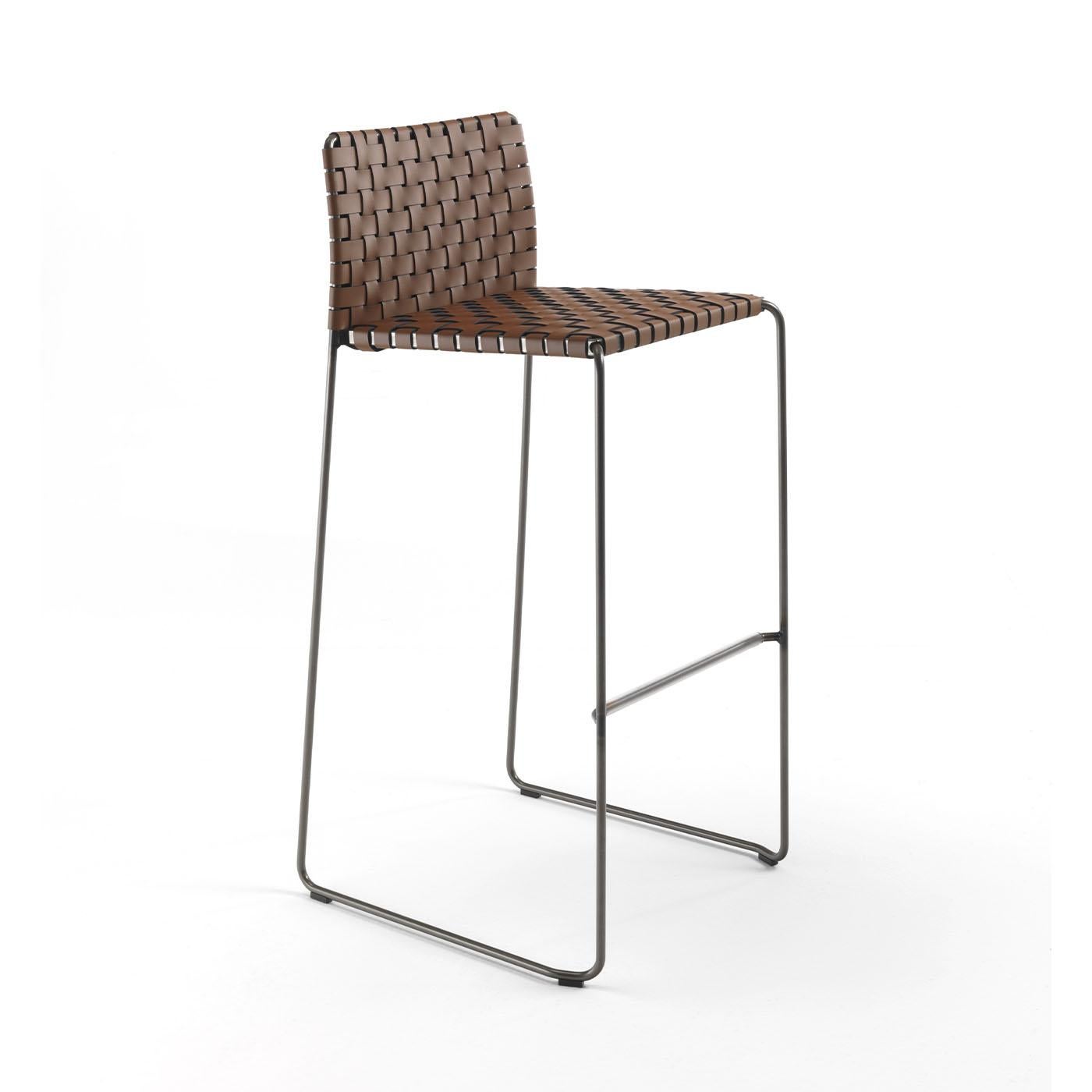 Italian Bizzy Brown Woven Bar Stool For Sale