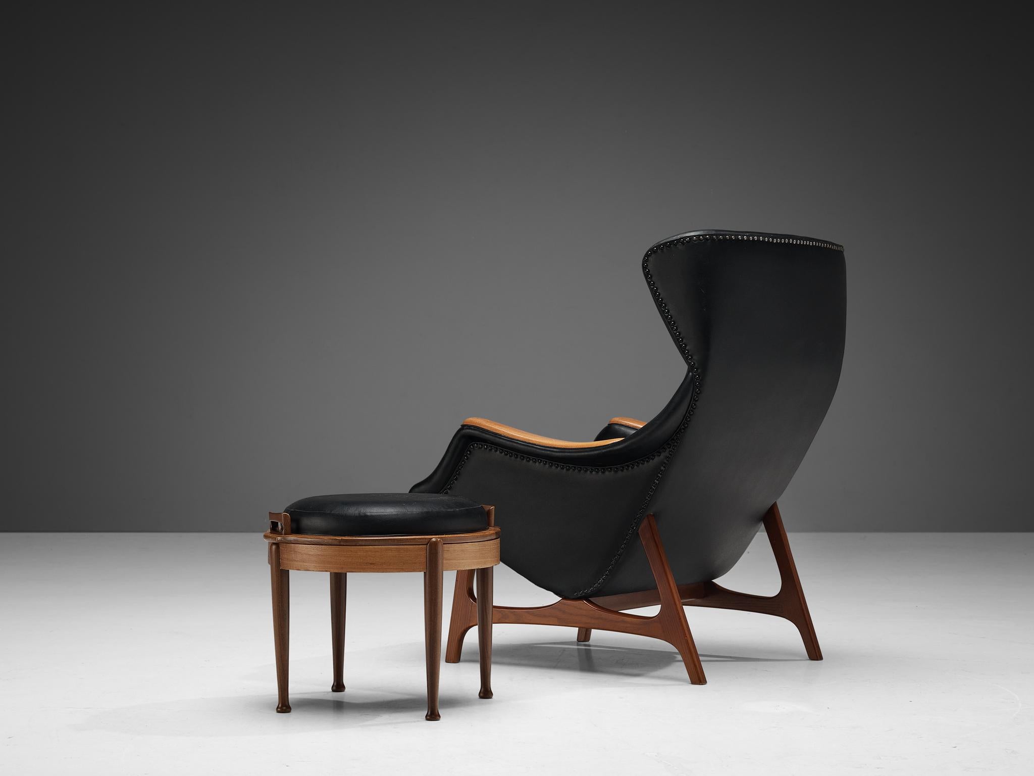 Metal B.J. Hansen Lounge Chair in Teak and Black Upholstery For Sale