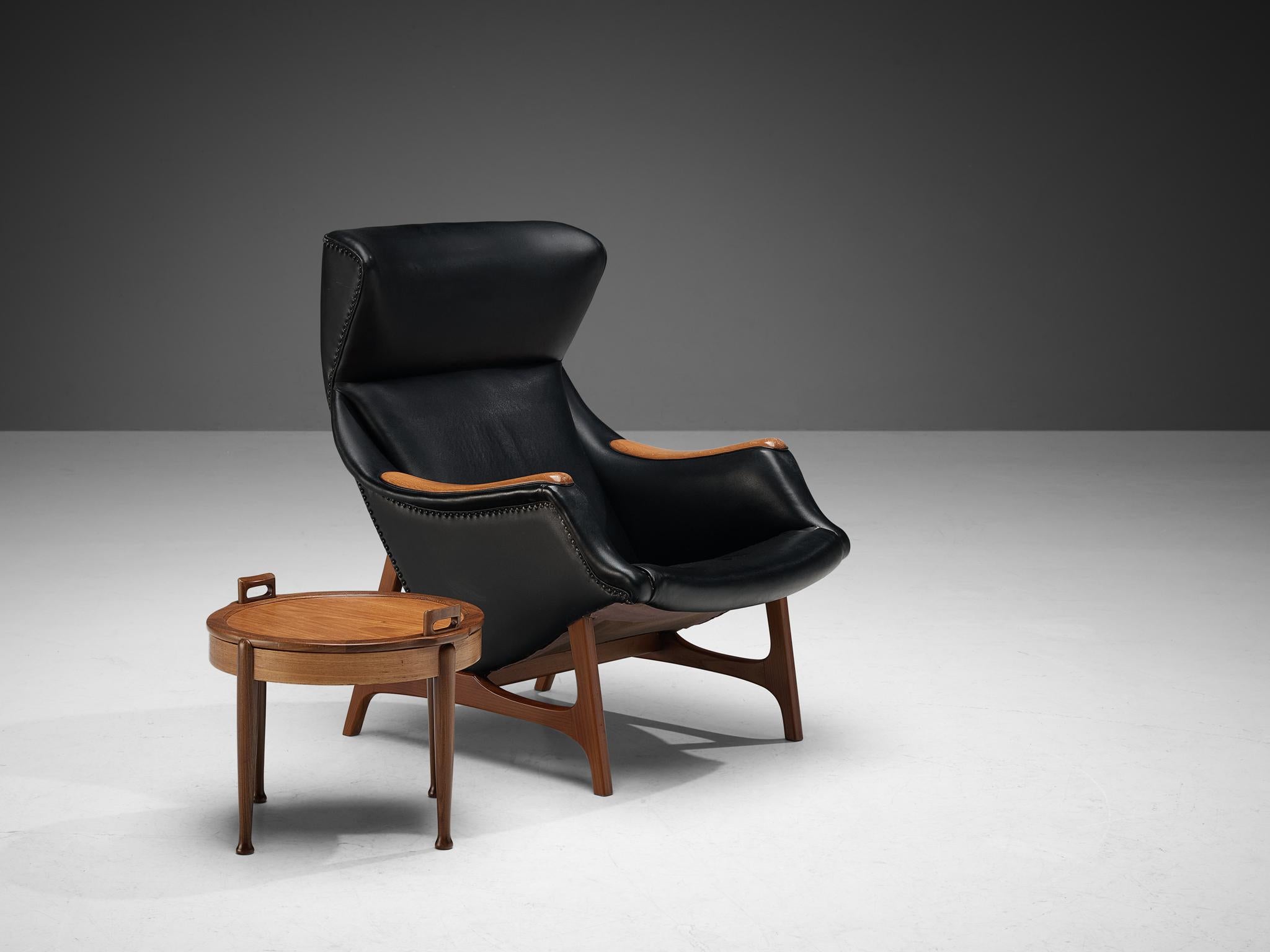 Mid-20th Century B.J. Hansen Lounge Chair in Teak and Black Upholstery  For Sale